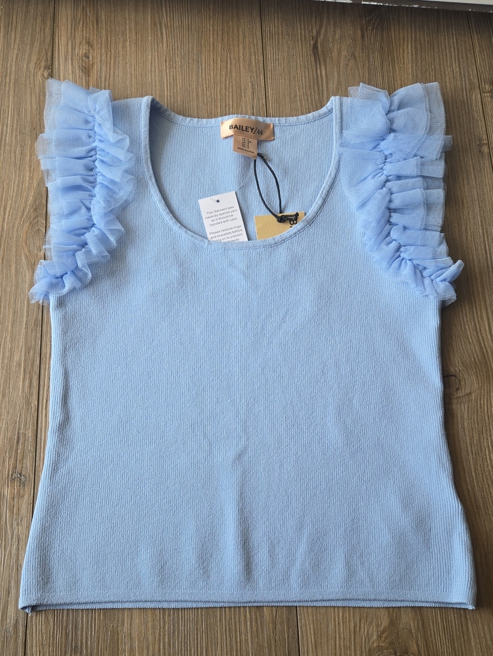 Bailey 44 Light Blue Ruffle Sleeve Knit Tank